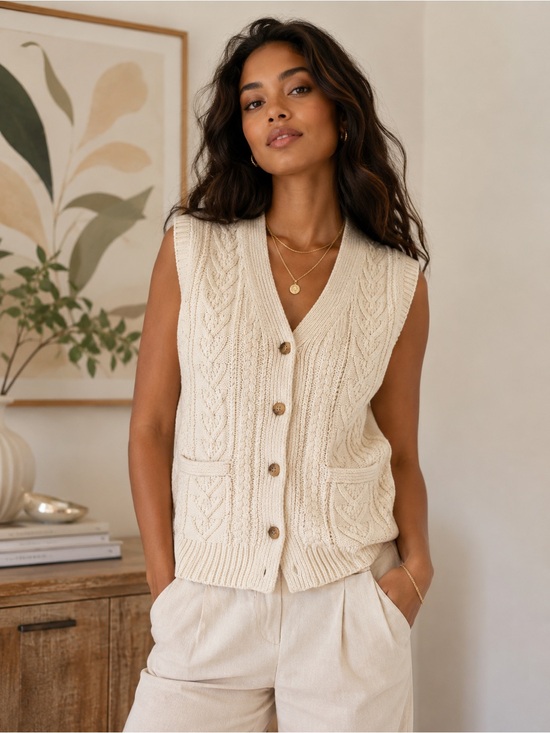 J. Crew Sweaters - J. Crew Cream Cable Knit Button-Front Sweater Vest